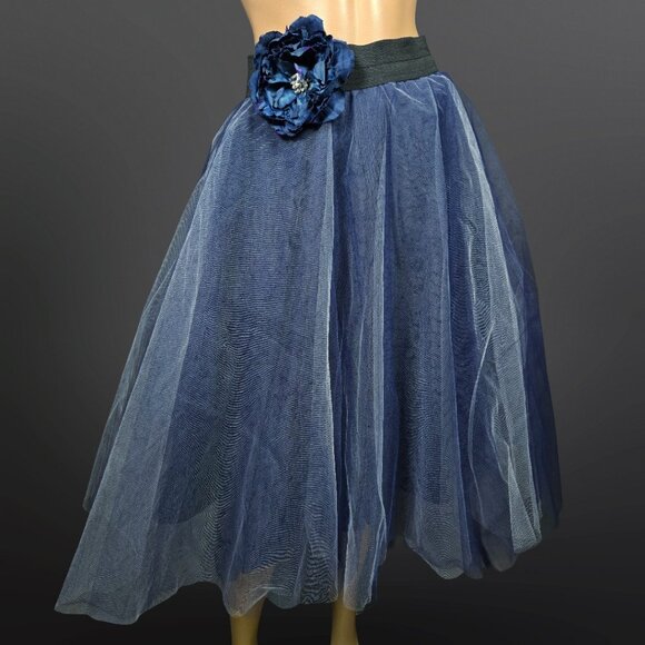 Vintage Tulle Tutu Skirt With Flower Size S Blue Midi Carrie SJP Gothic Fairy - Picture 1 of 11